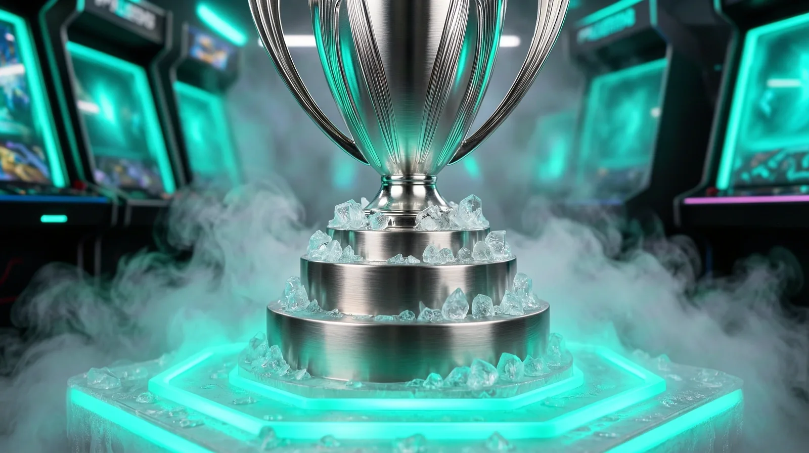 Futuristic arcade hardware with frost effects